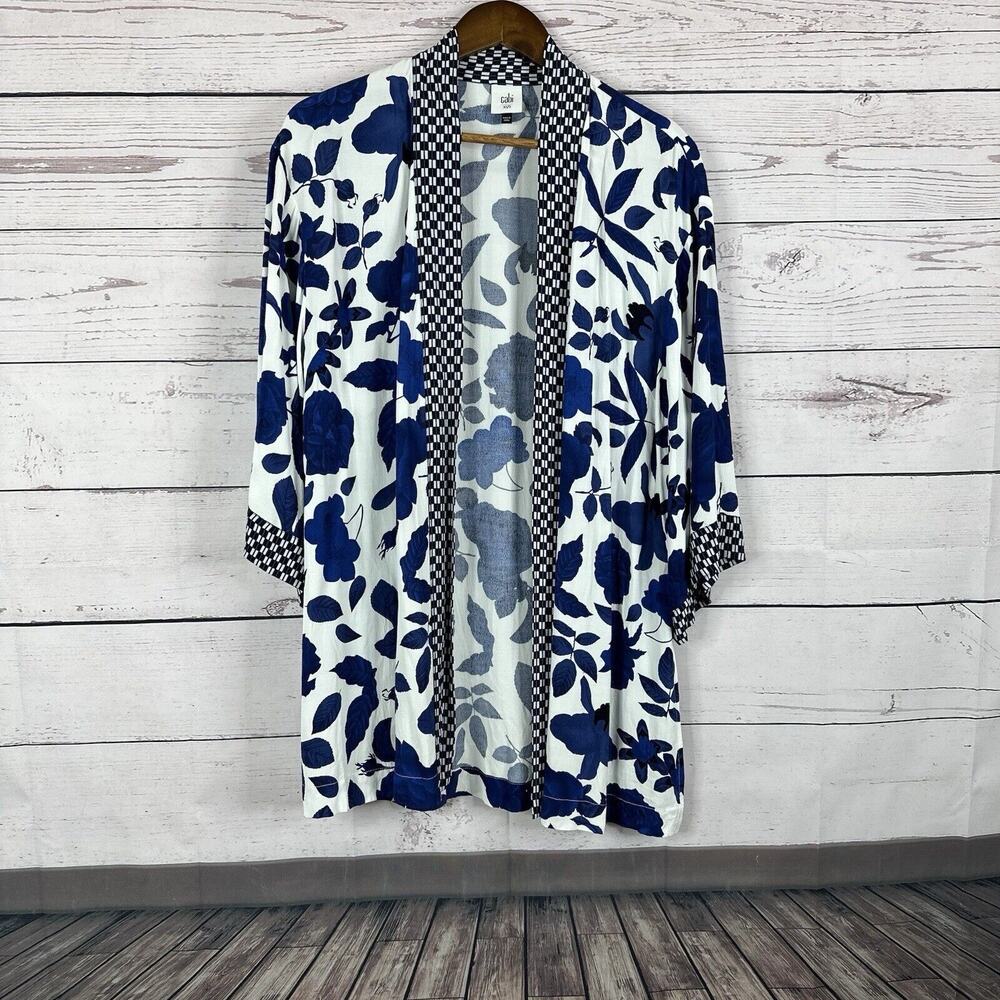 Cabi Kimono Womens‎ Small Blue White Floral Botanical Tropical Light Weight 5661
